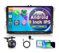 4G+64G sans Fil Carplay Android Autoradio pour VW Golf 5 6 Passat Polo Tiguan Touran Caddy Skoda Seat 9 Pouces Autoradio avec Android Auto GPS Navi WiFi Bluetooth FM/RDS/32 EQ/USB/SWC Caméra de Recul