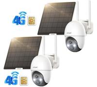 4G Caméra de surveillance extérieure sans fil Wifi avec carte SIM, batterie,355°/120° PTZ,Vision nocturne,Détection PIR,IP66