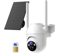 4G LTE Outdoor Solar Camera with Sim: 360° PTZ Wireless Outdoor Camera ¿ Night Vision Color Human Distinction Two-Way Audio IP66