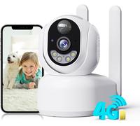 4g Lte Wireless Indoor Surveillance Camera, 2k Camera Batteries 360° Ptz Camera 4g With Sim Card, Colour Night Vision, Ai Pir Detection, Two-Way Audio, For Baby/Pets