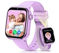 4G Montre Connectée Enfant, Appel Vidéo HD, GPS, Double Caméra, Violet | Lampe de Poche, Carte Sim, GPS, Chat Vocal, SOS, IP68, Mode École, Podomètre, Réveil, Smartwatch Enfant pour Garçons Filles