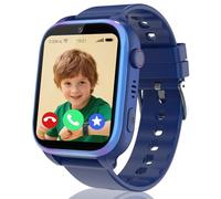 4G Montre Connectée Enfant, Montre GPS Enfant Téléphone avec Appel Vidéo SOS Réveil Appareil Caméra IP68 Mode Scolaire Jeux Chat (Bleu-GPS)