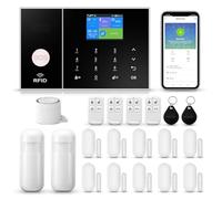4G Systèmes sécurité pour la Maison, Alarmes Maison Kits, Système d’Alarme Domestique WiFi sans Fil avec sirène, capteur de Mouvement PIR, télécommandes, capteur de fenêtre/Porte