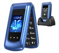 4G Téléphone Portable Senior Débloqué, Téléphone Portable à Clapet Personnes âgées avec Grandes Touches Volume Élevé Double Écran 2,4 et 1,77 Pouces Double SIM Bouton SOS Réveil Station de Charge