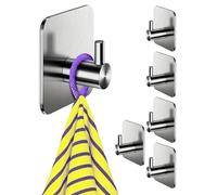 4happy Lot de 6 porte-serviettes sans perçage - En acier inoxydable - Pour salle de bain - Crochets adhésifs résistants - Design classique - Couleur argent