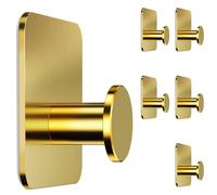 4happy MZ Design Lot de 6 crochets adhésifs sans perçage avec pastilles adhésives Doré