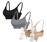 4HOW 3Pack Pumping-Bra Hands Free Breast Nursing Bra for Breastfeeding Wearable Padded for Pregnancy Black Nude Grey Large