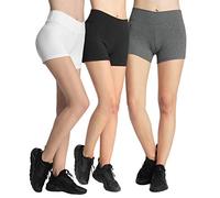 4How Set 3 Pièces Short Court de Sport Femme en Coton Opaque Taille Haute Yoga Danse Fitness Course à Pied Cyclisme Boxer Confortable sous Robe Quotidienne Noir Blanc Gris Taille XL