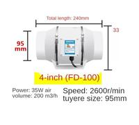 4inch 220V Exhaust Fans Home Silent Inline Pipe Duct Fan Bathroom Extractor Ventilation Kitchen Toilet Wall Air Clean Ventilator(4inch,EU Adapter)