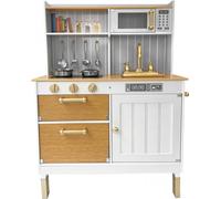 4iQ Cuisine de jeu Jouet Cuisine en bois pour enfants LittleChef 2 Colours 70x30x89 cm Marron avec accessoires