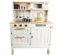 4iQ Cuisine de jeu Jouet Cuisine en bois pour enfants LittleChef White 70x30x93,5 cm avec accessoires