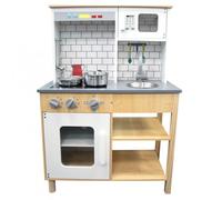 4iQ Cuisine jouet Cuisine en bois pour enfants Rétro 54x30x89,5 cm avec accessoires