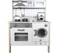 4iQ Cuisine jouet Cuisine en bois pour enfants TinyChefs Blanc 65x30x93 cm avec accessoires et machine à laver