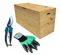 4iQ Grande caisse PINEBOX en bois 100x40x50 cm 200L + gants de jardinage avec griffes + sécateur pour branches 200 mm