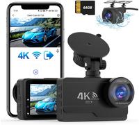 4K/2K+1080P Car Dashcam Front Rear WiFi Dash Cam with 64G SD Card, 170° Angle, G-Sensor Car Dashcam, Car Camera APP Control, WDR Night Vision, Mini Cam Support 256GB Max
