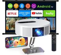 4K 400ANIS Home Cinema Projector with WiFi 6 and Bluetooth 5.2 Support Adjustable Angle 360° Video Projector 50% Zoom Android Projector for TV, USB, HDMI, iOS, Android