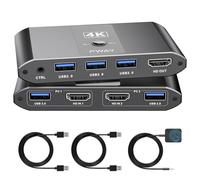 4K@60Hz Commutateur KVM Switch HDMI 2 Port, Switch 2PC 1 Monitor 2 USB pour 2 Ordinateurs Partageant Clavier, Souris et un Moniteur HD, avec 2 Câbles USB