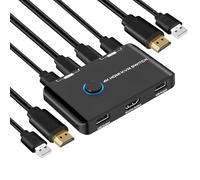 4K@60Hz Commutateur KVM Switch HDMI 2 Port, Switch KVM USB pour brancher 2 PC sur 1 écran & 2 périphériques USB2.0, avec 2 câbles USB et 2 câbles HDMI