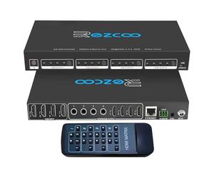 4K @ 60Hz HDMI Matrix 4X4 HDR Coaxial Audio Breakout - HDCP 2.2 HDMI 2.0 Matrix 4x4 18Gbps avec récepteur IR à distance, contrôle IP, RS232, scaler 4K à 1080p EDID Manage MX44-HAS2