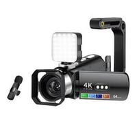 4K 64MP Camcorder - 3-inch Rotating Screen - 28x Zoom - With Stand and Floodlight -noir Noir