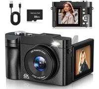 4K Appareil Photo Numérique 50MP Autofocus Compact Caméra avec 2.8'' Écran Rabattable 180° Digital Camera Zoom Numérique 16X avec Carte 32GB pour Adolescents Débutants Adulte