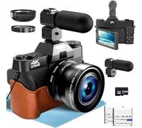 4K Appareil Photo numérique pour Photographie, Objectif Grand Angle et Macro pour，56MP Caméra avec Carte 32Go,Écran 3 '' 180° LCD avec 18X Digital Zoom