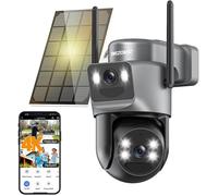 4K Caméra Surveillance Wifi Extérieure À Double Objectif 2.4G/5Ghz Caméra 2-In-1 Détection Humaine Avec Panneau Solaire Suiv[YC62]