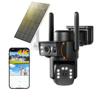 4K Caméra Surveillance WiFi Extérieure sans Fil à Double Objectif,355° PTZ avec Panneau Solaire+Batterie 15000mAh,PIR & Détection,Vision Nocturne Couleur,Audio Bidirectionnel/Suivi Automatique,8MP