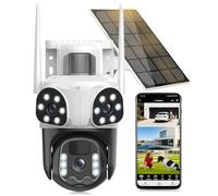 4K Camera Surveillance WiFi Exterieure sans Fil,à triple objectif/Camera Solaire/Batterie,Suivi Automatique,360° PTZ Sécurité à Domicile,Vision Vocturne,Audio Bidirectionnel,Sirène,étanche,AOV 24/7