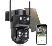 4K Camera Surveillance WiFi Exterieure sans Fil,AOV 24/7,Batterie 10000 mAh/Camera Solaire/Double Objectif,caméras de Surveillance Audio Bidirectionnel,360°PTZ Sécurité à Domicile,Suivi Automatique