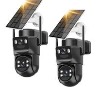 4K Camera Surveillance WiFi Exterieure sans Fil,Camera Solaire/Batterie/Double Objectif,caméras de Surveillance Audio Bidirectionnel,360°PTZ Sécurité à Domicile,Suivi Automatique,2.4/5G WiFi,2PCS