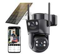 4K Camera Surveillance WiFi Exterieure sans Fil,Camera Solaire/Batterie/Double Objectif,caméras de surveillance Audio Bidirectionnel,360°PTZ Sécurité à Domicile,Suivi Automatique,Vision Vocturne