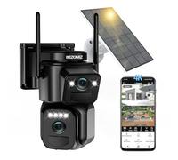 4K Camera Surveillance WiFi Exterieure sans Fil Double Objectif,2.4/5GHz Camera Exterieur avec Panneau Solaire,355° PTZ,Vision Nocturne Couleur,Audio Bidirectionnel,PIR Sirène,Suivi Intelligent