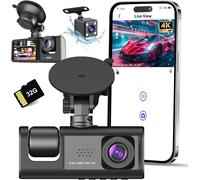 4K Car Dashcam,Front and Rear Wi-Fi,In-Car Camera with 32G SD Card,3 Channels Wide Angle 170°,Night Vision,WDR,G-Sensor,24H Parking Mode,Loop Recording