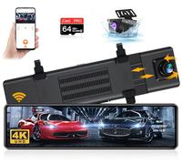 4K Dashcam Retroviseur WiFi Dashcam Voiture Avant Arriere avec Écran Tactile IPS 12 Pouces Dashcam Voiture Rétroviseur avec Carte SD 64G Caméra Arrière Étanche IP69