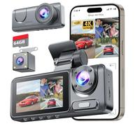4K Dashcam Voiture Avant Arrière, Camera Voiture avec Carte SD 64G, Grand Angle 170° Dashcam avec G-Capteur, Vision Nocturne, Enregistrement en Boucle, Mode Stationnement 24H