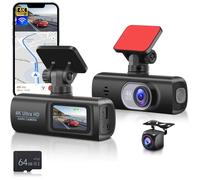 4K Dashcam Voiture Avant Arrière,WiFi Caméra Embarquée Voiture avec Carte 64G,Dash Cam Double Camera Recul Vision