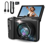 4K Digital Camera for Photography and Video, Point and Shoot Digital Cameras with Flip Screen, Small Digital Camera with WiFi and Bluetooth, Vlogging Camera for Youtube Video Recording (Black)