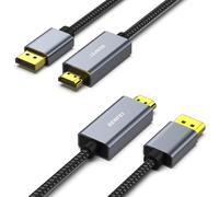 4K DisplayPort to HDMI Cable 1.8M, [Aluminum Shell, Nylon Braided], Unidirectional Display Port to HDMI Compatible with HP, ThinkPad, AMD, NVIDIA, Desktop and More -2 Pack