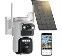 4K Double Objectif Caméra Surveillance WiFi Extérieure sans Fil Solaire,Camera IP Batteries,avec 360°PTZ,Vision Nocturne Couleur