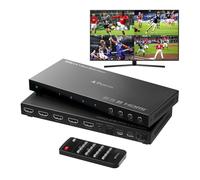 4K HDMI Multiviewer Switch 4x1 avec PIP, PORTTA Quad Multi Viewer Seamless Commutateur 4 in 1 Out avec Toslink, 3.5mm Audio Output Support 4K 30Hz, 6 Viewing Modes, Downscaler Compatible avec PS4 Xbox