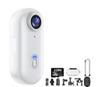 4K Mini Action Camera 128GB,Thumb Action Camera, The Snap Cam, Body Camera, 4KHD/170° Wide Angle, 6 Fixing Methods, for Cycling, Motorcycle, Pet Walking(White)