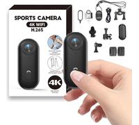 4K Mini Camera Sport, Camera 360 Degrés Vlog avec WiFi, Micro Caméra Espion Sans Fil, Action Cam Étanche, Caméra Moto & Piéton pour Cyclisme, Randonnée, Plein Air, Animaux, Enregistrement Instantané
