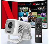 4K [Netflix] 1080P Portable Mini Projector with Android 13 Bluetooth 5.2, Autofocus/Trapezoidal Correction, Short Focal HDR Projector 10+ for Home Theater, White