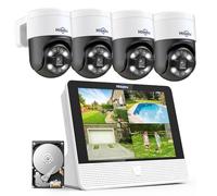 【4K PTZ+12" Moniteur】 Hiseeu 4K PoE Kit Caméra de Surveillance Extérieure Suivi Auto, Kit Vidéo Surveillance avec 8CH NVR 3To e Caméras IP PoE 4X8MP, 30M Vision Nocturne Accès à Distance Alarme 24/7