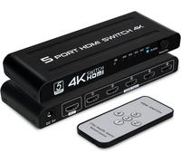 4K Switch HDMI 5 entrées 1 Sortie, 5x1 Commutateur 5 Ports avec Télécommande Prise en Charge 4K UHD 3D, Multiprise pour TV DVD PS4 Xbox Lecteur Blu-Ray