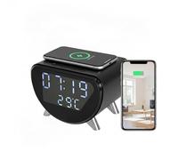 4K UHD WiFi6 Camera, Multifunctional 5-in-1: Wireless Charger, Clock, Alarm, Thermometer | Remote Live View, Local Recording Without Network | Home, Office, Hotel Use No Audio (with 32GB SD card)