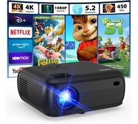 4K Vidéoprojecteur 1080P Nativo 2025 Projecteur Portable Avec Smart Tv Os Apps Intégrées, 450Ansi, Haut-Parleur Stéréo, Wifi 6, Bluetooth 5.2 Projecteur Compatible Con Tv Stick/Smartphone/Hdmi, Noir