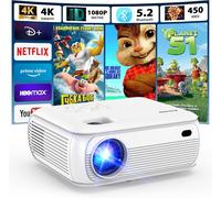 4K Vidéoprojecteur 1080P Nativo 2025 Projecteur Portable avec Smart TV OS Apps intégrées, 450ANSI, Haut-Parleur Stéréo, WiFi 6, Bluetooth 5.2 Projecteur Compatible Con TV Stick/Smartphone/HDMI, Blanc