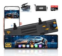 4K WiFi Dashcam Rétroviseur, Camera de Recul Retroviseur avec 12" Dashcam Voiture Retroviseur avec DashCam Voiture Avant Arriere avec Carte SD 64GB Câble Vision Nocturne WDR Type-C Capteur G
